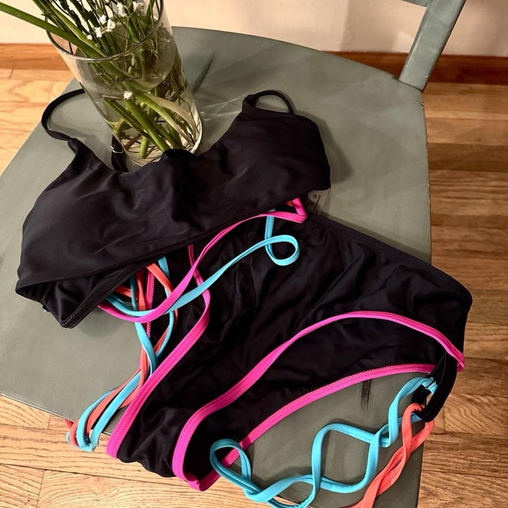 Black Swimsuit with Pink and Blue Accents